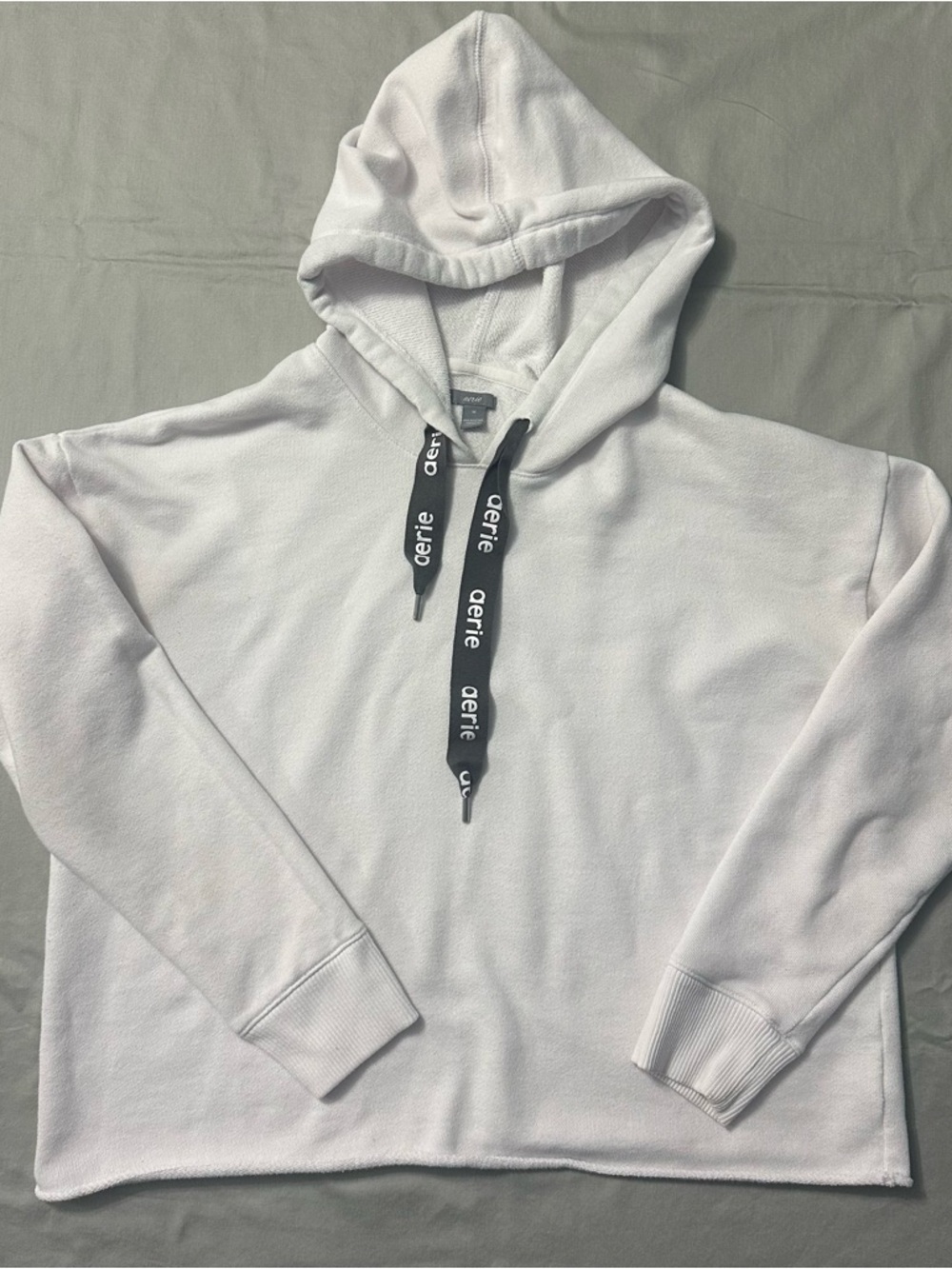 Aerie Cropped White Hoodie Ribbon Drawstrings M